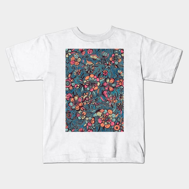 Sweet Spring Floral - soft indigo & candy pastels Kids T-Shirt by micklyn